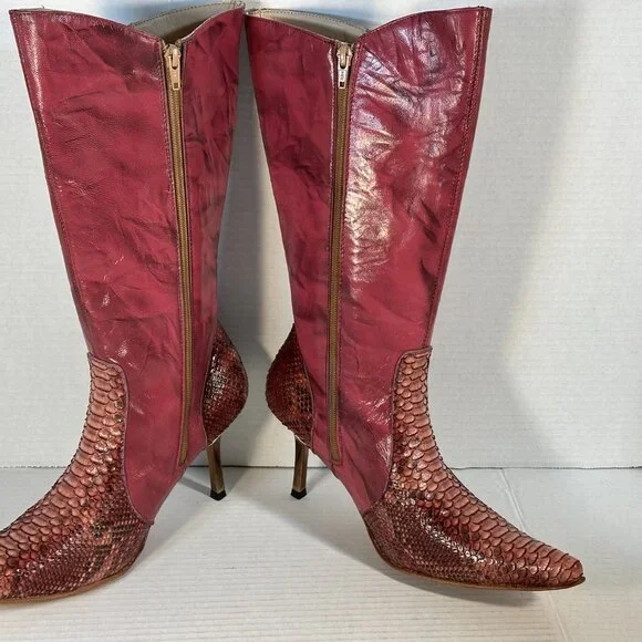 LADIES SIZE 10 - RED PYTHON BOOTS - Picture 2 of 16
